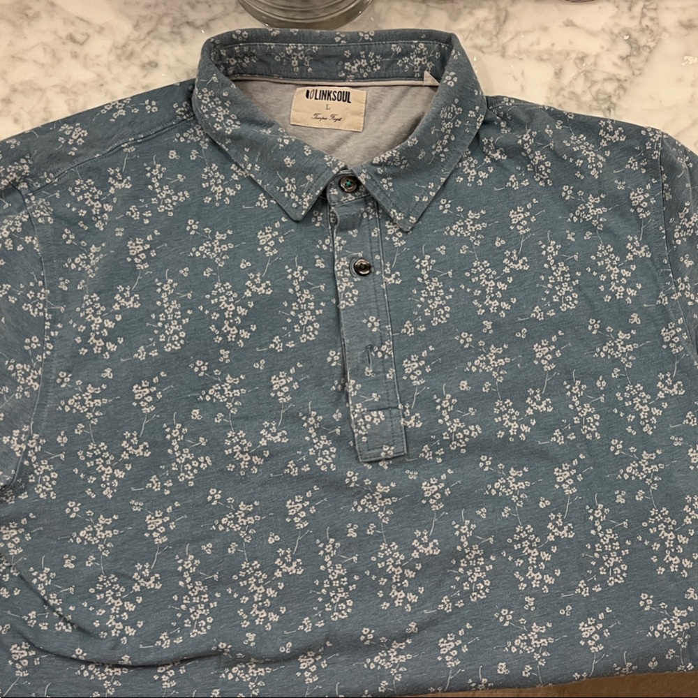 Linksoul Teal Floral Polo Shirt